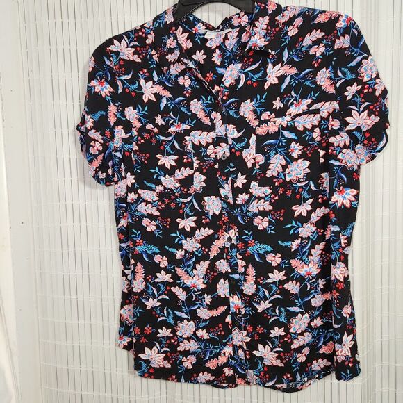 Croft Barrow Blouse Women Size Large Floral Print With Buttons And Pockets - Picture 9 of 9